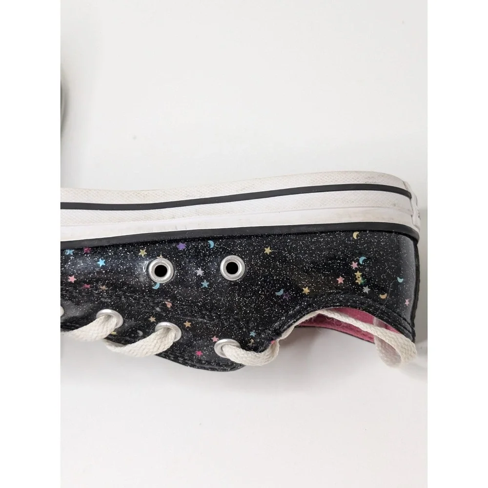 Converse Chuck Taylor All Star Kids Girls Sz 2 Black Glitter Star Moon Sneakers